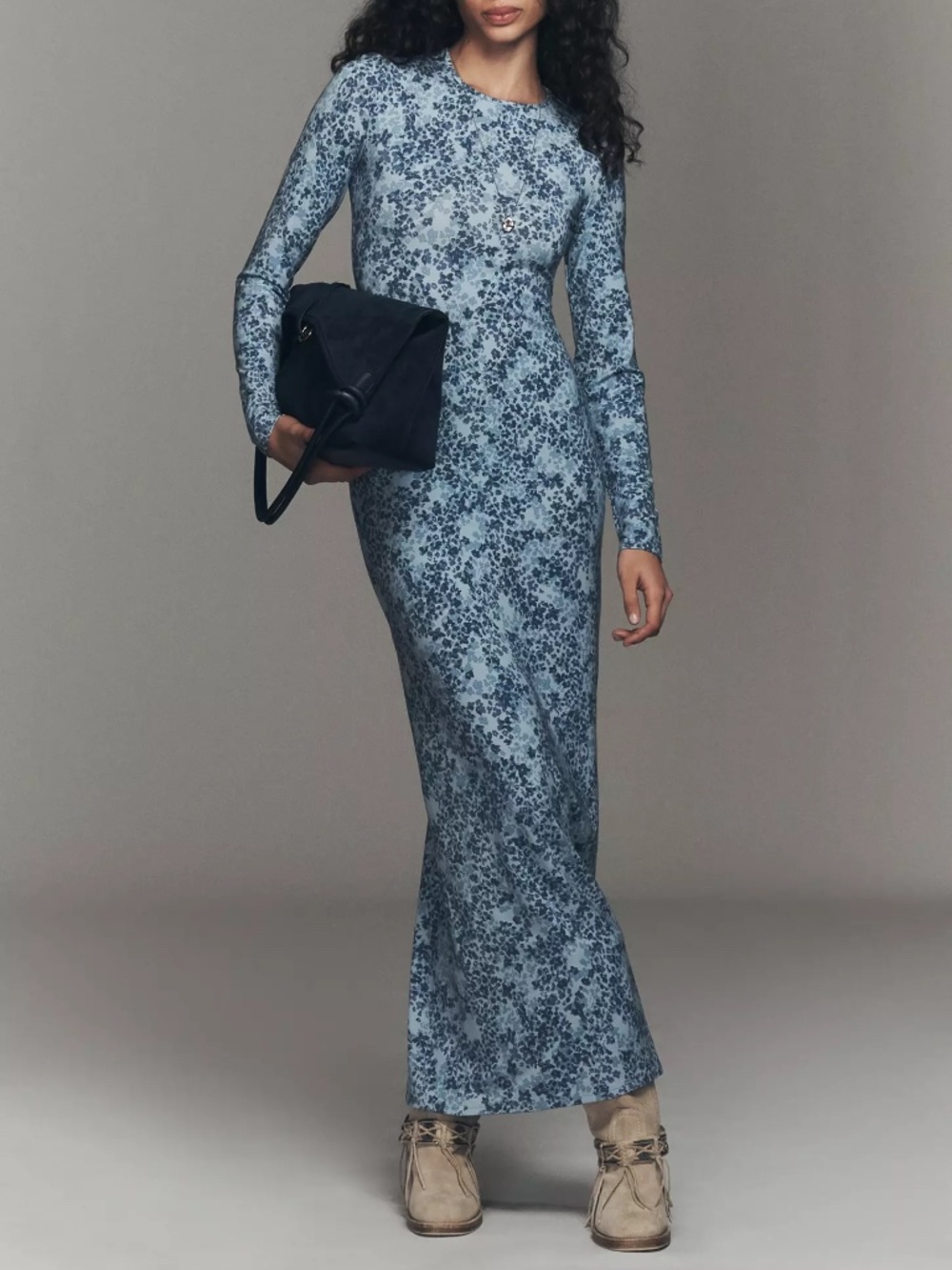 Anthropologie Reformation Tommie Knit Maxi Dress in Taylor Blue Floral nwt